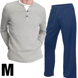 NWOT REDHEAD 2 PC PJ Set Relaxed Fit Henley Waffle Knit Shirt + Sweats MEDIUM